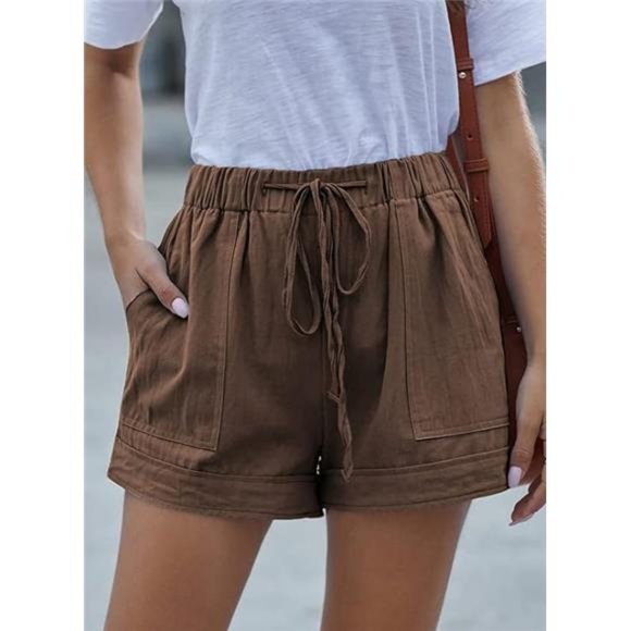 Womens Comfy Drawstring Casual Elastic Waist Pocketed Shorts - Picture 4 of 5